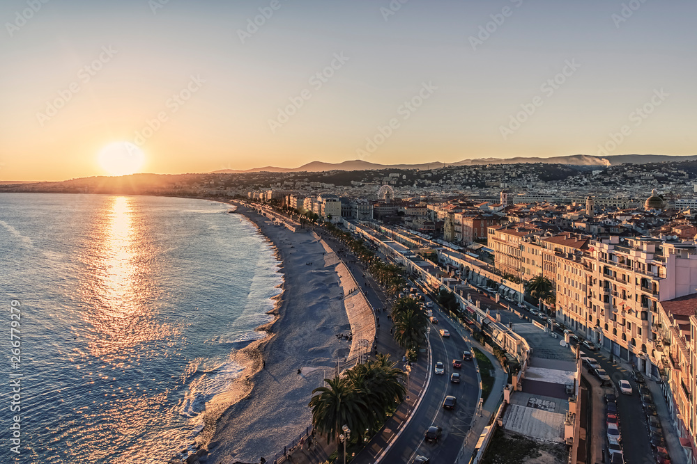 City of Nice at sunset on he French Riviera