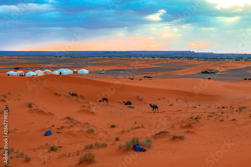 Sunrise in the western part of the Sahara Desert in Morocco.