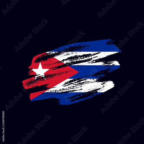 Grunge textured Cuban flag. Vector brush painted flag of Republic of Cuba isolated on dark blue background. Frayed and scratched the national symbol of the country
