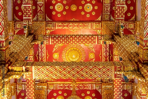 Inside the pagoda - Golden Girders in Thai temple, ( Wat Phra That Nong Bua, Sri Maha Pho Chedi ) landmark of Ubon Ratchathani, Thailand