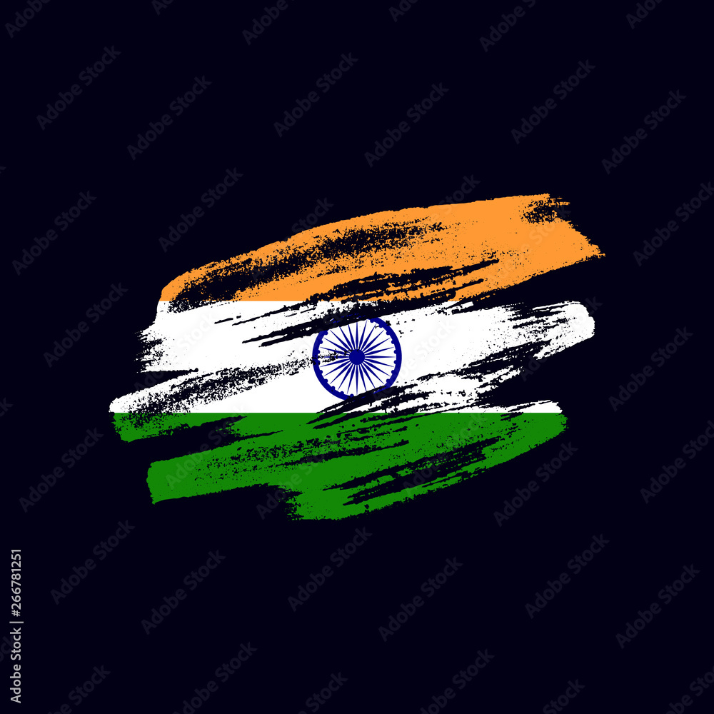 Grunge textured Indian flag. Vector brush painted flag of Republic of India  isolated on dark blue background. Frayed and scratched the national symbol  of the Asian country Stock Vector | Adobe Stock