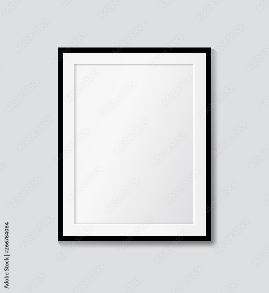 Black frame with passepartout on the wall. Vector mock up Black frame with passepartout on the wall. Vector mock up