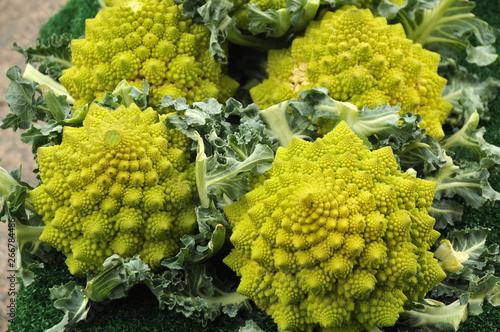 romanesco broccoli laid out for sale at market stall