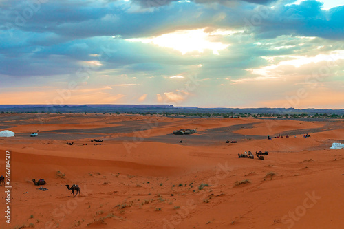 Sunrise in the western part of the Sahara Desert in Morocco.