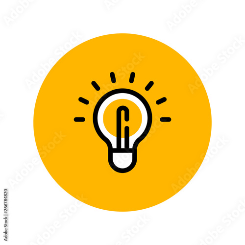 Idea icon, light bulb linear pictogram, symbol of solution and creativity inside yellow circle