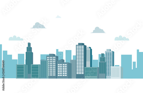 Cityscape with clouds and sky isolated white background vector  illustration.Silhouette building background.landscape of town.modern city and urban scene.