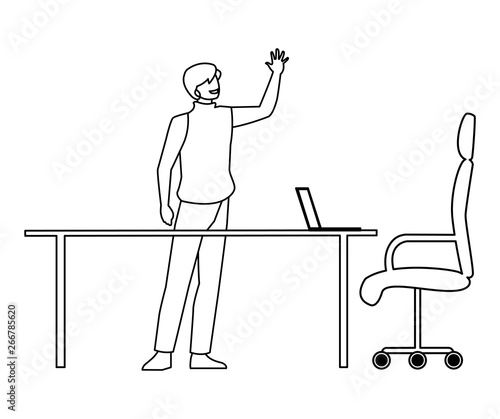 elegant businessman with laptop in desk office