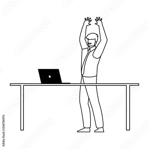 elegant businessman with laptop in desk office