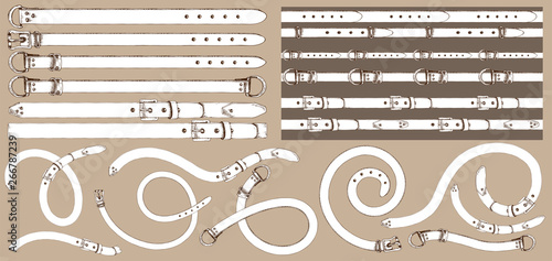 Set of brush patterns with retro hand-drawn sketch belt on white background. Drawing engraving texture Great design for fabric, fashion, textile, decorative frame, yacht style poster and card.