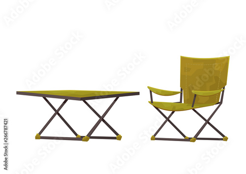 Picnic chair and table isolated on white background