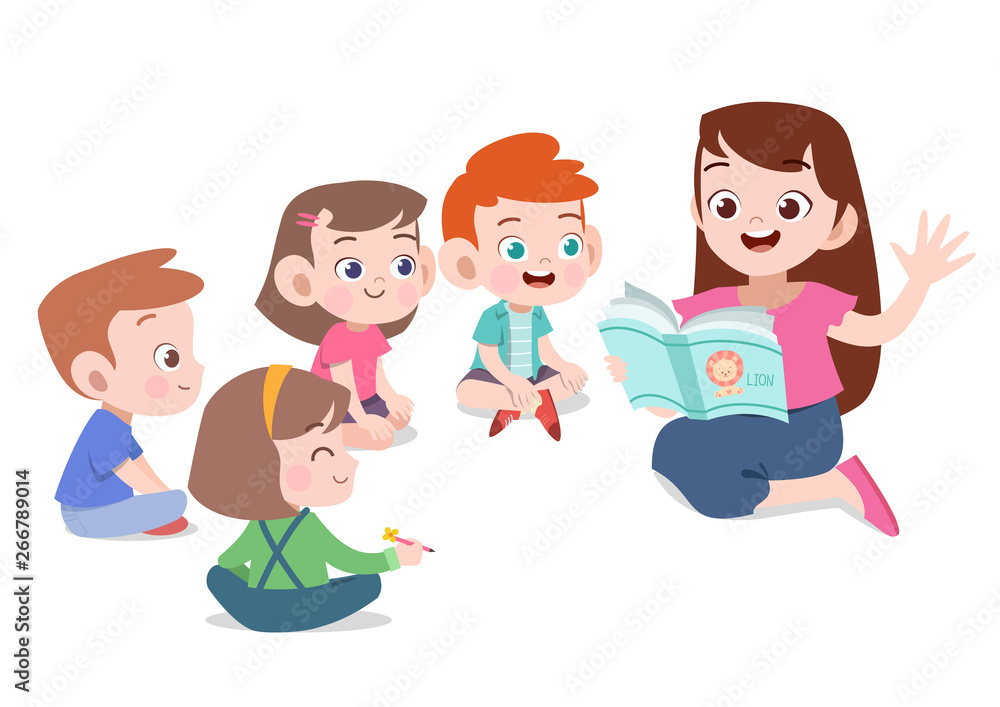 teacher read story to student vector illustration teacher read story to student vector illustration