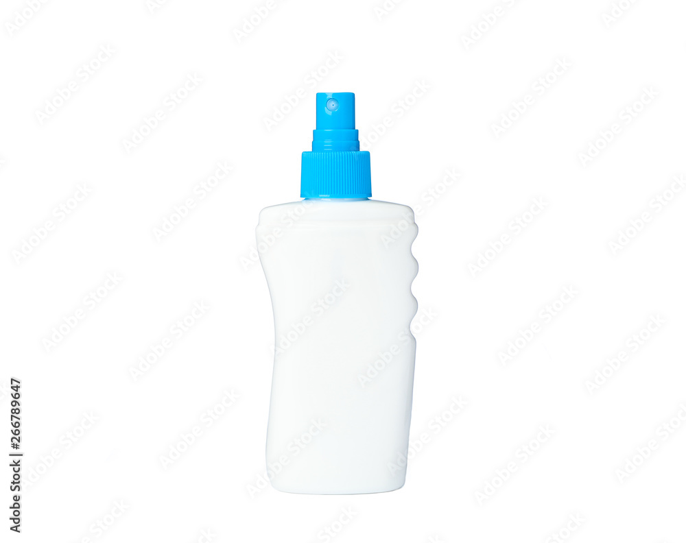 Sunscreen spray isolated on white background. Summer vacation accessories Sunscreen spray isolated on white background. Summer vacation accessories