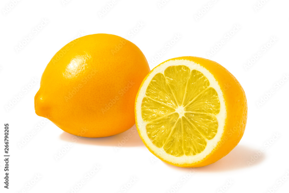 Ταπετσαρία Fresh orange Tashkent lemons or Meyer lemons, one whole and one half isolated on