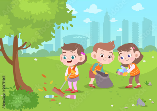 kids cleaning park vector illustration