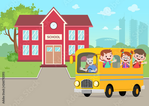 school bus in the school vector illustration