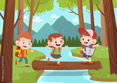 kids exploring jungle vector illustration