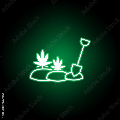 marijuana collecting with paddle outline icon in neon style. Can be used for web, logo, mobile app, UI, UX