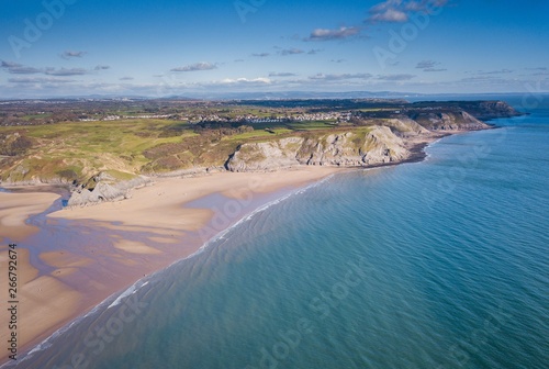 Three Cliffs Bay Gower Peninsula Wales Great Britain Aerial View photo