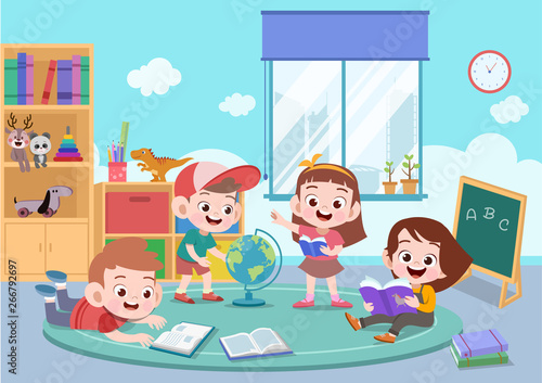 kids study together vector illustration