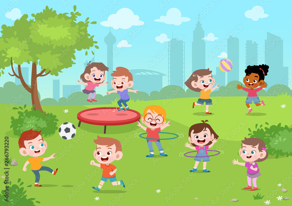 kids play in the park vector illustration