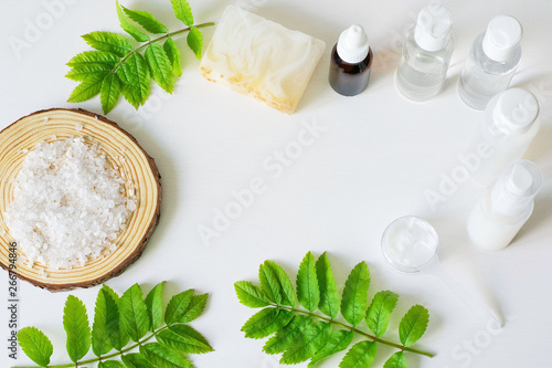 Beauty and fashion concept with spa set on white background
