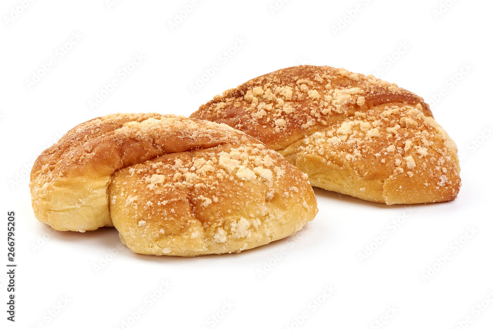 Bread rolls, sweet buns, close-up, isolated on white background