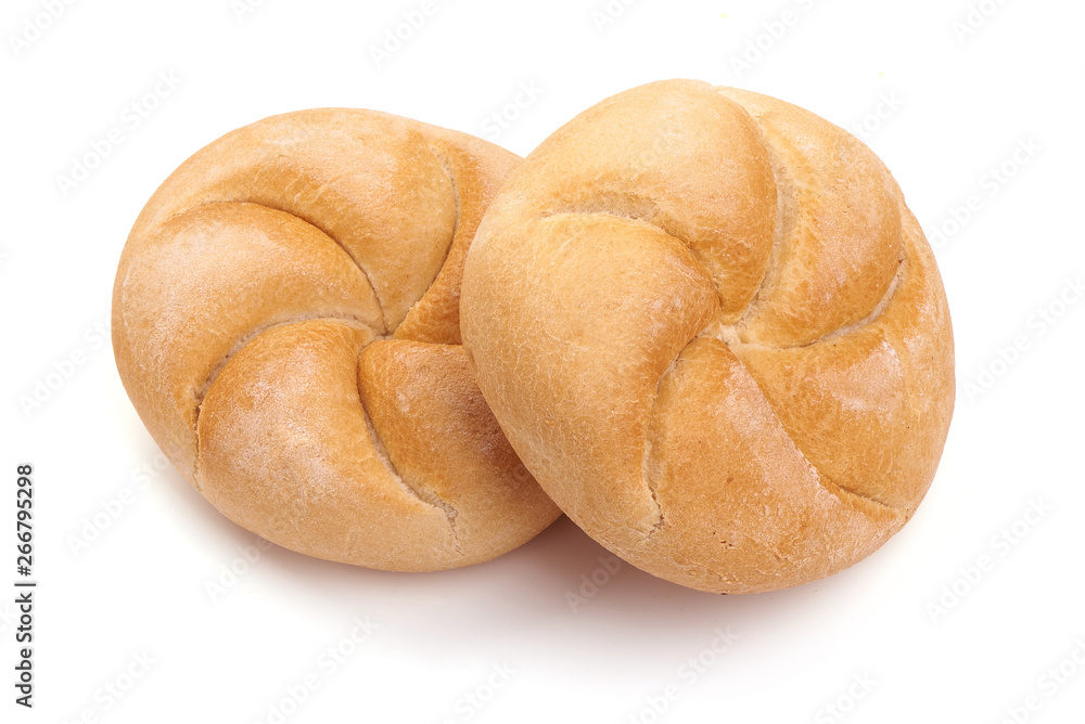 Freshly baked Kaiser rolls, fresh patty, close-up, isolated on white background Freshly baked Kaiser rolls, fresh patty, close-up, isolated on white background