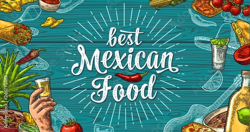 Best mexican food handwriting lettering and vintage engraving