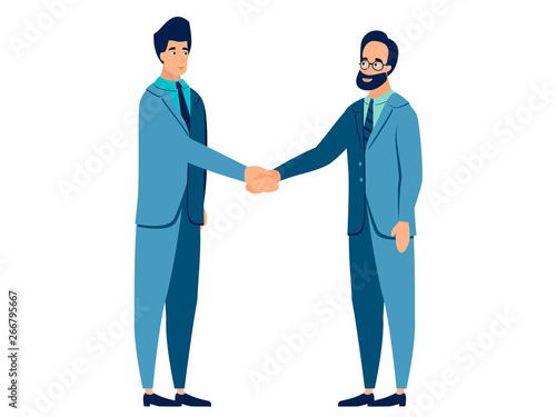 Gesture of agreement, handshake. The contract is signed, business partners. In minimalist style Cartoon flat Vector