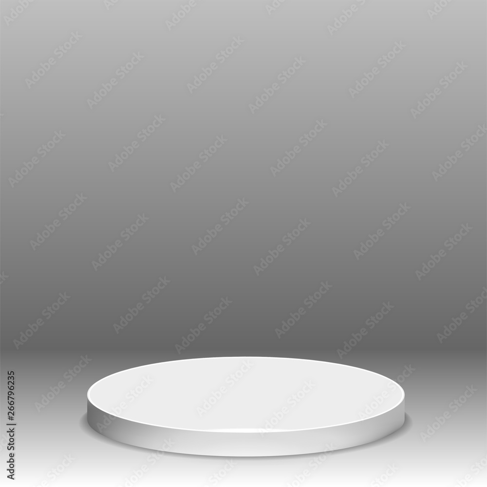 Realistic round white pedestal sanctified. Empty white podium mockup isolated. Champion, first place, award, win, winner, award stair concept design. Vector Realistic round white pedestal sanctified. Empty white podium mockup isolated. Champion, first place, award, win, winner, award stair concept design. Vector