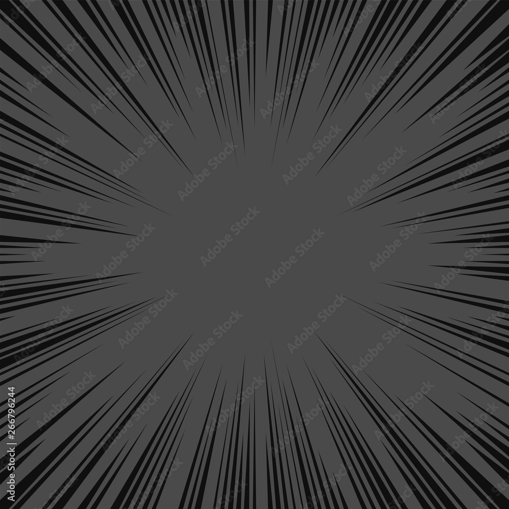 Fototapeta premium Black and grey radial lines comics style backround. Manga action, speed abstract. Universe hyperspace teleportation background. Vector illustration