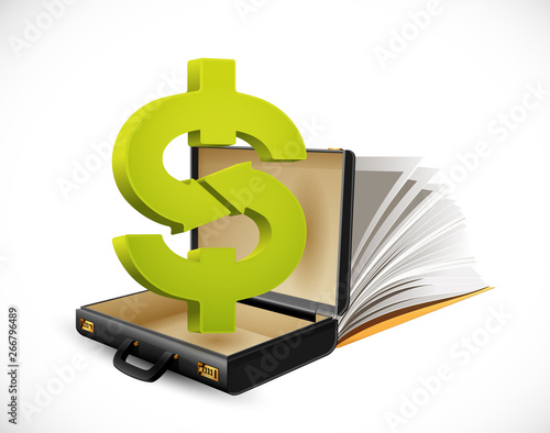Business suitcase - finance concept - Dollar sign inside businessman briefcase