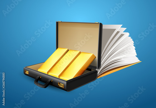 Business suitcase full of gold - briefcase concept