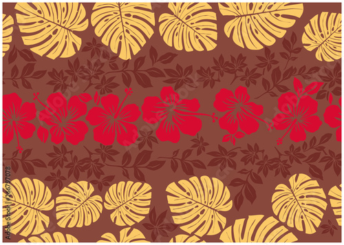 モンステラ柄とハイビスカス柄の背景イラスト 茶色 テキスタイル 総柄 シームレス Hibiscus And Monstera Pattern Background Stock Vector Adobe Stock モンステラ柄とハイビスカス柄の背景イラスト 茶色 テキスタイル 総柄 シームレス Hibiscus And Monstera Pattern Background Stock Vector Adobe Stock