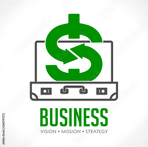 Business suitcase - finance concept - Dollar sign inside businessman briefcase