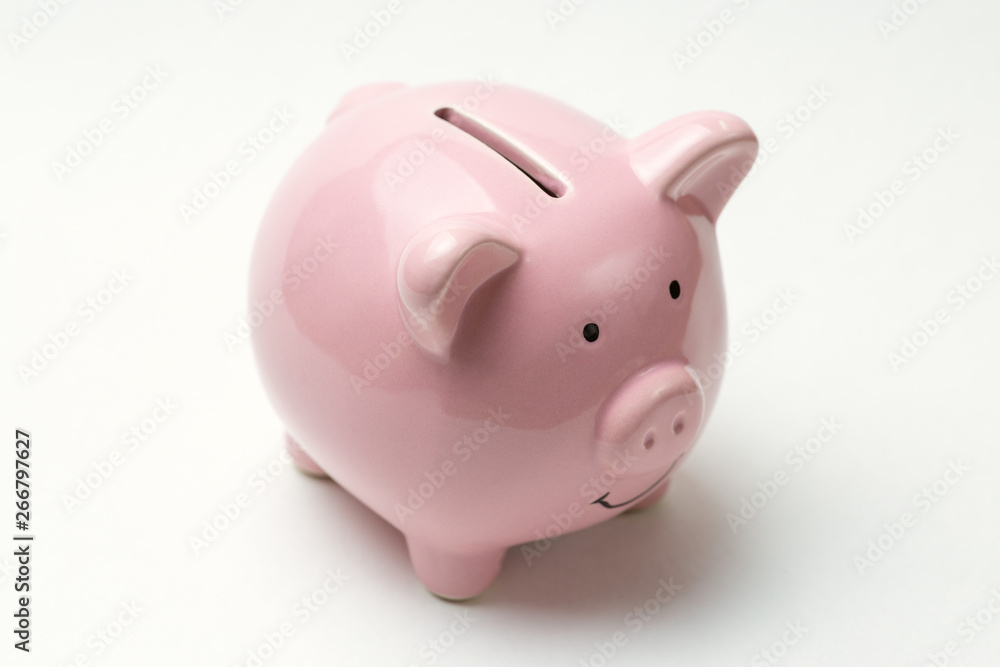 Piggy bank isolated on white background. View from above.