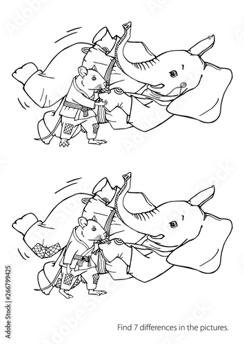 Find 7 differences in the pictures. Coloring book for children. Animals are practicing, defending skills in uniform. Suitable for oriental martial arts such as aikido, judo, karate, jiu-jitsu, budo