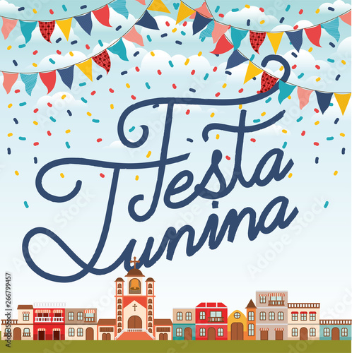 festa junina with village scene and garlands
