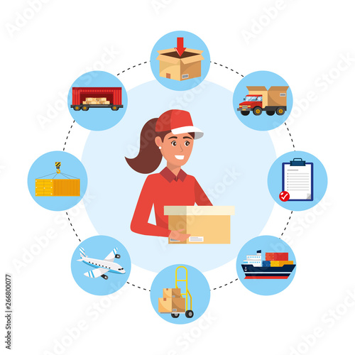 woman delivery with box and transport service