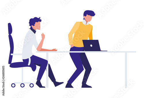 couple of businessmen seated in the office scene