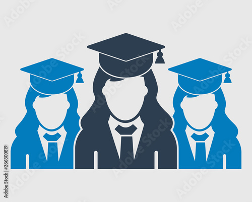 Graduate Student Team Icon. Female symbols with cap on head. Flat style ...