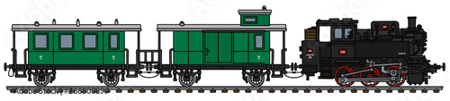 The vectorized hand drawing of a vintage green personal steam train