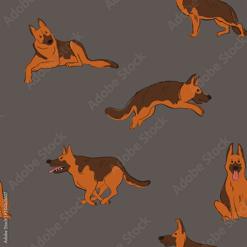 Seamless Pattern With Shepherd Dog.
