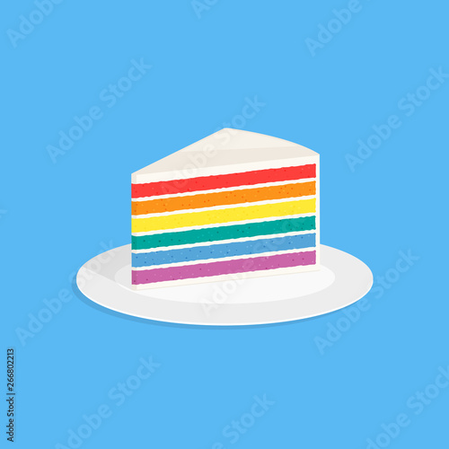 Piece of rainbow cake vector flat illustration