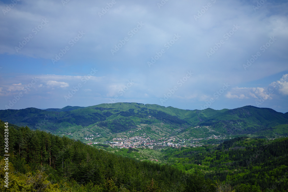 Panorama of mountains. Ardino is a small town in middle of rodophi mountains in Bulgaria