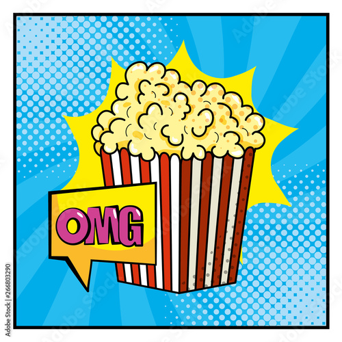 popcorn with omg message inside square chat bubble