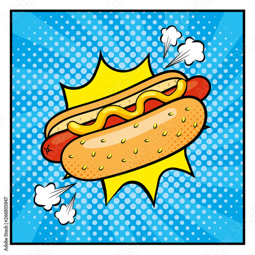hot dog with sauces and pop art style