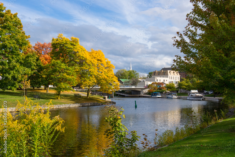 Small town river in the fall