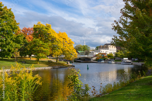 Small town river in the fall