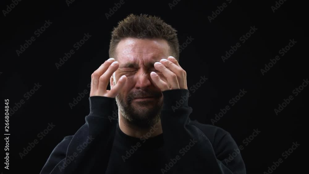 Frightened caucasian man remembering horrible past, psychological trauma, health Frightened caucasian man remembering horrible past, psychological trauma, health